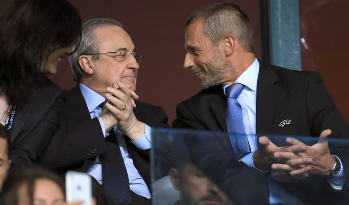 欧足联主席与皇马主席同坐伯纳乌包厢象征欧洲